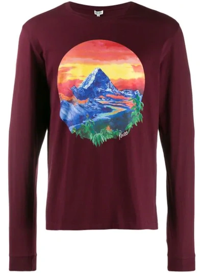 Kenzo Painted Landscape Long-sleeved T-shirt In Purple