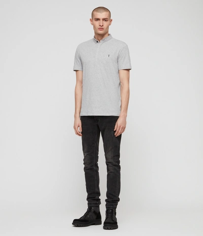 Allsaints Reform Short Sleeve Polo With Ramskull In Gray Marl