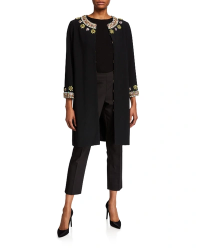Andrew Gn Floral Embroidered Slim Coat In Black