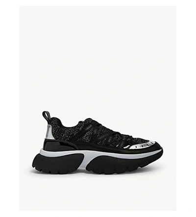 Maje Fastest Mesh Leather Trainers In Black Lurex Silver