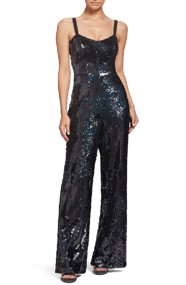 dress the population white sequin jumpsuit