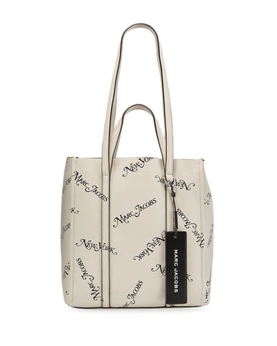 Marc Jacobs X New York Magazine The Tag Logo Leather Tote Bag In White