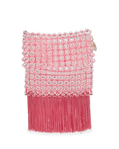 Rosantica Groove Transparent Beaded Clutch Bag, Bright Pink