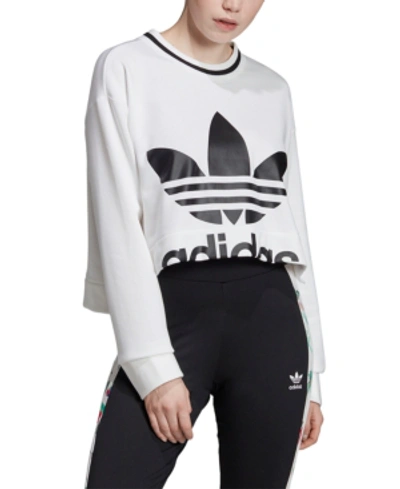 Adidas Originals Trefoil High/low Cropped Sweatshirt In White