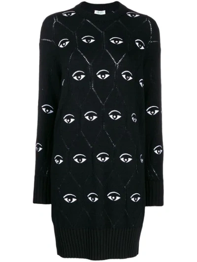 Kenzo All Over Eye Sweater Dress In Black