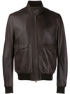 Ajmone Zipped Biker Jacket In Brown