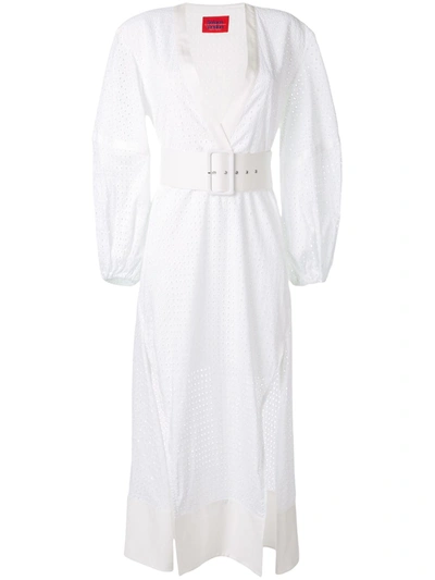 Solace London Cora Belted Broderie Anglaise Cotton Midi Dress In White