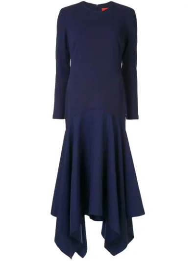 Solace London Asymmetric Long Dress In Blue