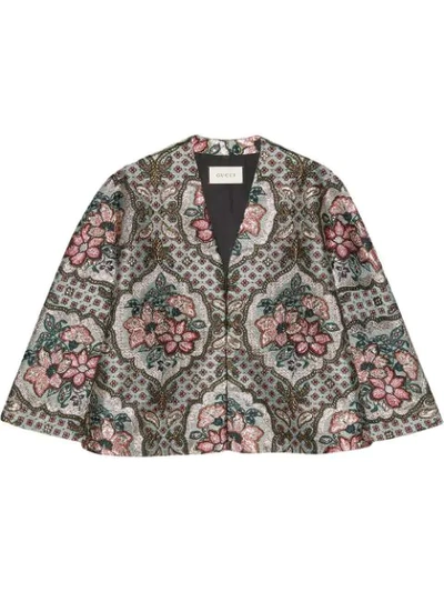 Gucci Geometric Floral Jacquard Cape In Grey