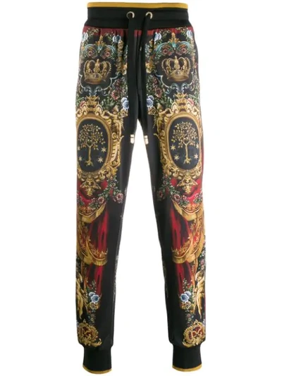 Dolce & Gabbana Jersey Jogging Trousers With Emblem Print And Bands In Black