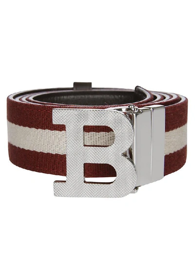 Bally Striped B Buckle Belt In Red Beige