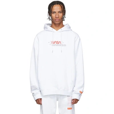 Heron Preston Nasa Slogan Print Hoodie In White