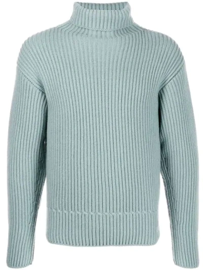 Tom Ford Ribbed Cashmere Rollneck Sweater In Blue