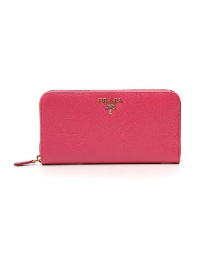 Prada Continental Logo Zip Around Wallet In Pink