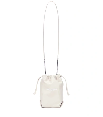 Saint Laurent Teddy Small Leather Bucket Bag In White