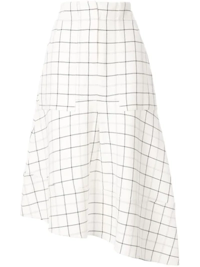 Tibi Asymmetric Checked Woven Midi Skirt In White
