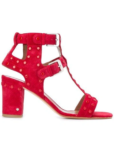 Laurence Dacade Helie Studded Suede T-strap Sandal In Rosso