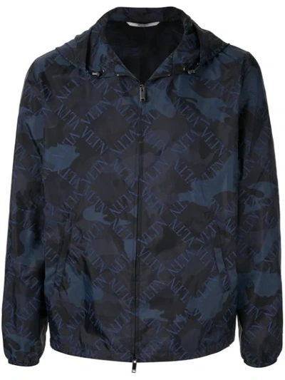 Valentino Vltn Camouflage-print Windbreaker Jacket In Camou Blu/blu