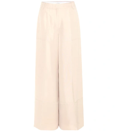 Valentino Wide-leg Silk Trousers In Beige