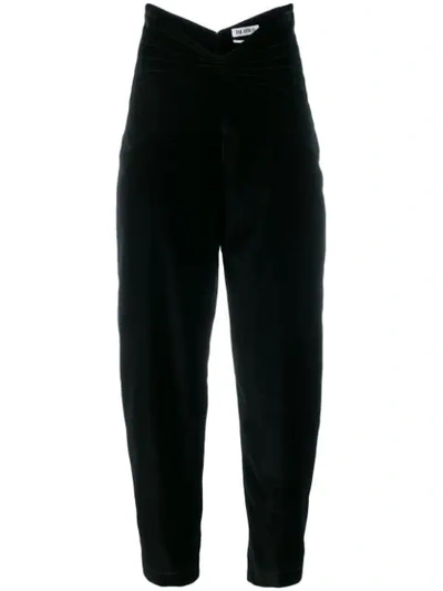 Attico High-rise Cotton-velvet Tapered Trousers In Black