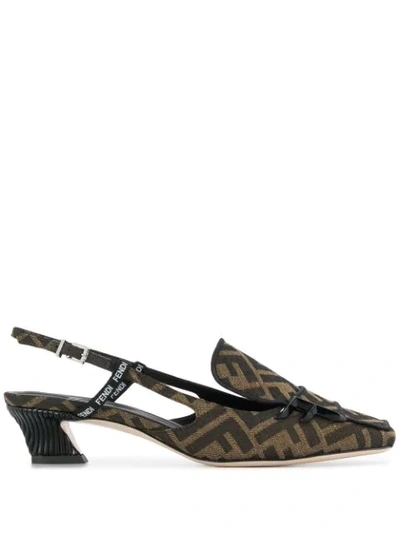 Fendi Ff Freedom 35mm Slingback Pumps In Brown,black