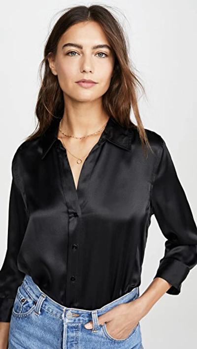 L Agence Aoki Three-quarter Sleeve Silk Blouse In Black