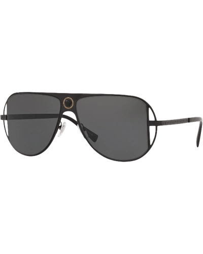 Versace Men's Medusa Head/greek Key Cutout-frame Sunglasses In Black