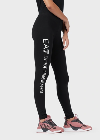 Emporio Armani Shiny Stretch-cotton Leggings In Black Logo
