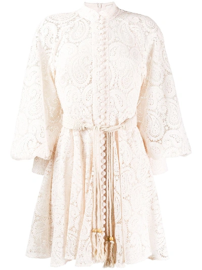 Zimmermann Amari Paisley-crochet Mini Dress In White