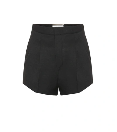 Saint Laurent Belted Pleated Grain De Poudre Wool Shorts In Black