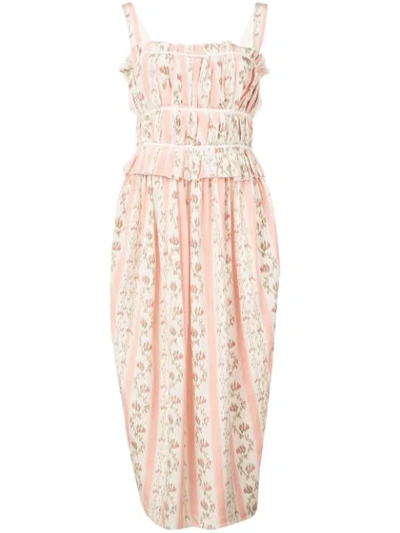 Brock Collection Grosgrain-trimmed Floral-print Silk-georgette Midi Dress In Pink