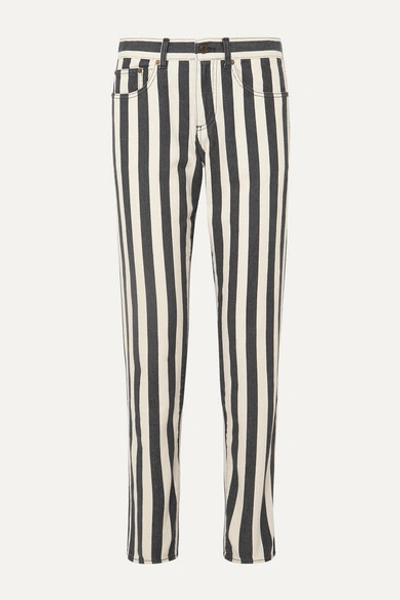 Saint Laurent Striped Low-rise Slim-leg Jeans In Black