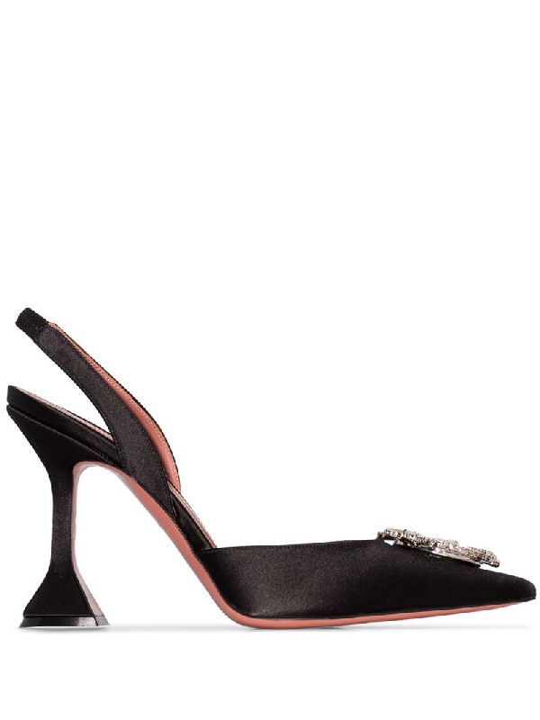 Amina Muaddi Begum Crystal-embellished Satin Slingback Pumps In Black ...