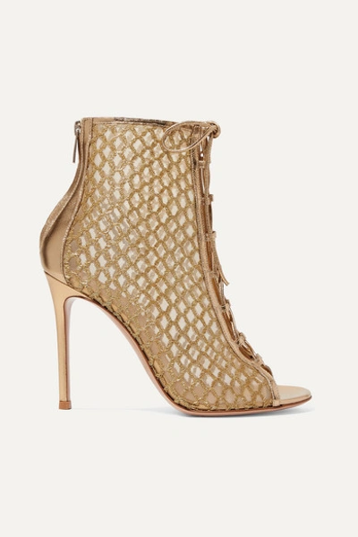Gianvito Rossi 105 Lace-up Lurex, Mesh And Metallic Leather Ankle Boots In Gold