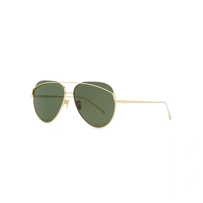 Linda Farrow Luxe Colt Gold-plated Aviator-style Sunglasses In Green