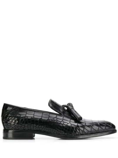 Jimmy Choo Men's Foxley Croc-embossed Leather Smoking Slippers In Black