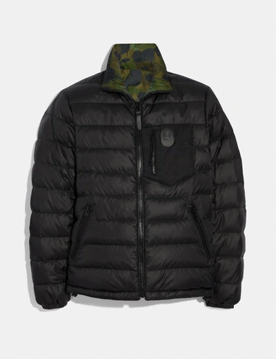 Coach Reversible Puffer Jacket In Black - Size 48 In Black/wild Beast