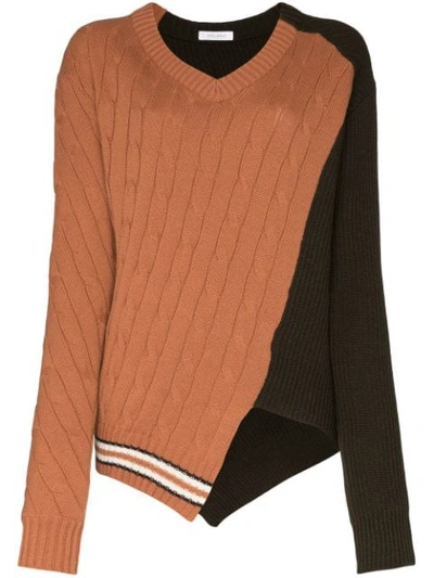 Delada Textured-knit Panelled Sweater In Brown