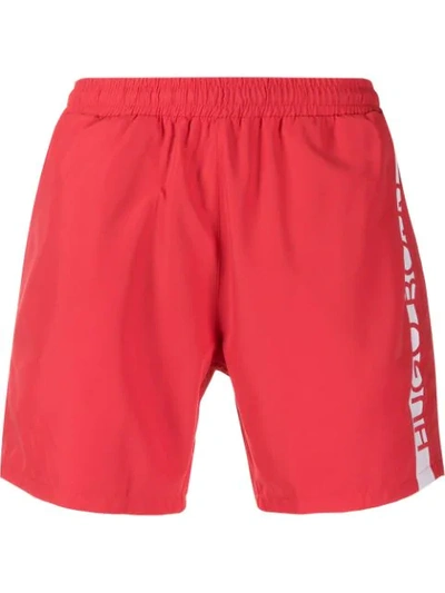 Hugo Boss Logo Print Swim Shorts In Red