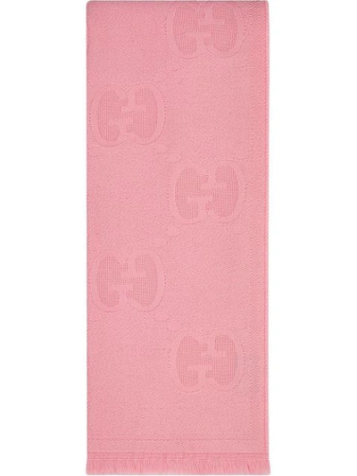 Gucci Gg Embroidered Wool Scarf In Pink