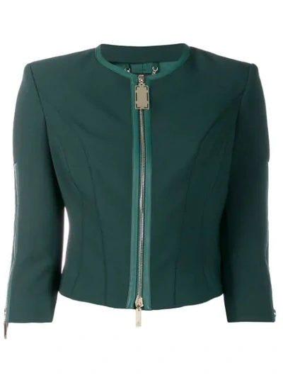 Elisabetta Franchi Cropped Fitted Jacket In Green