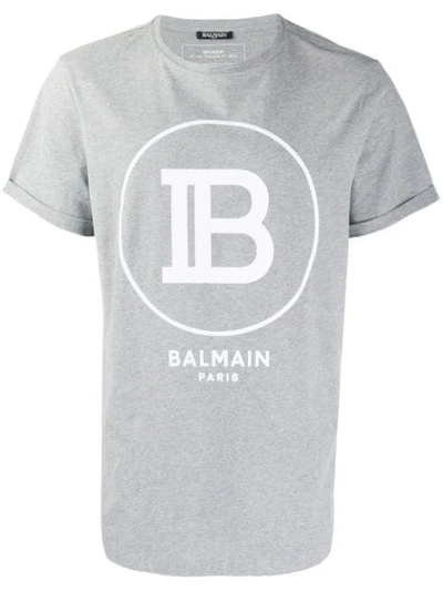 Balmain Logo Print T-shirt In 9ub Grey/white