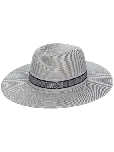 Maison Michel Virginie Straw Fedora Hat In Grey