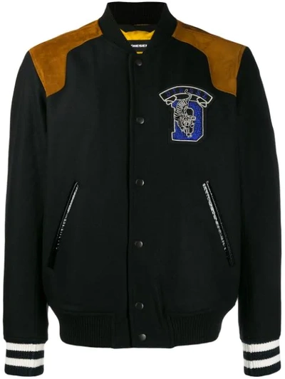 Diesel Embroidered Patch Bomber Jacket In Black