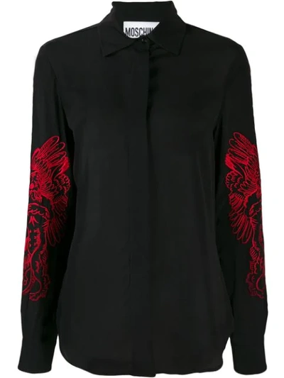 Moschino Roman Embroidery Long-sleeved Blouse In Black
