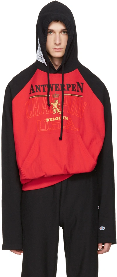 Vetements + Champion Printed Loopback Cotton-blend Jersey Hoodie In  Black/red | ModeSens