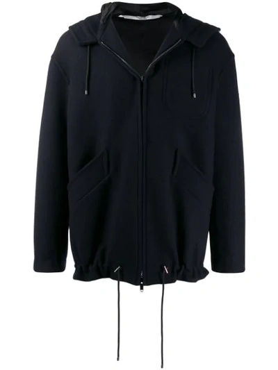 Valentino Zipped Hooded Jacket In Blue