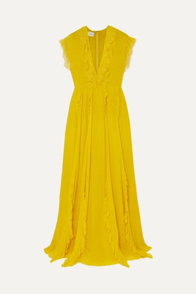 Giambattista Valli Ruffled Lace-trimmed Silk-georgette Gown In Saffron