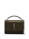 Saint Laurent Small Sunset Croc-effect Shoulder Bag In  Green