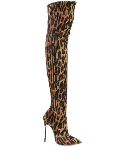 Casadei 120mm Leopard Velvet Over-the-knee Boots In Brown